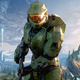 An armored sci-fi soldier stands ready as an alien world stretches out behind him.